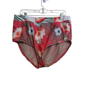 Swim by Cacique Lane Bryant Pink Green Floral High Waisted Bikini Bottoms 22
